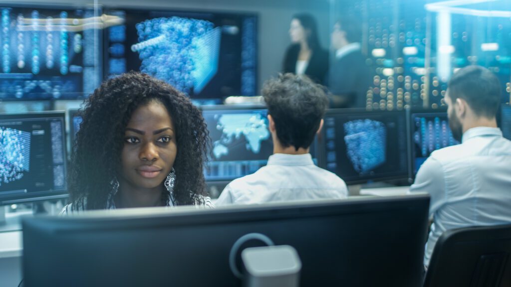 Female Computer Engineer Works on a Cyber Security